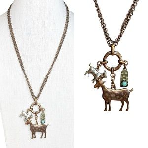 Rustic Farmhouse Style Billy Goat Hammered Copper Tone Necklace